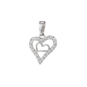 1pc White Gold  Micro Pave CZ Heart Pendant Charm, Heart Micro Pave CZ Pendant Charm, White  Pendant, For DIY Jewelry