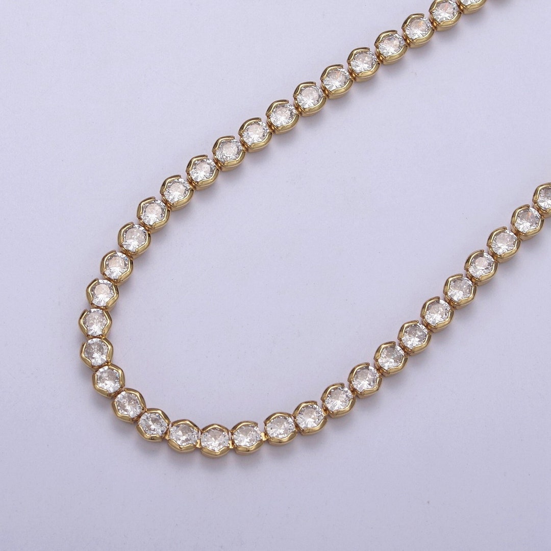 Classic Cubic Zirconia Tennis Necklace, Diamond Necklace, 14K Gold