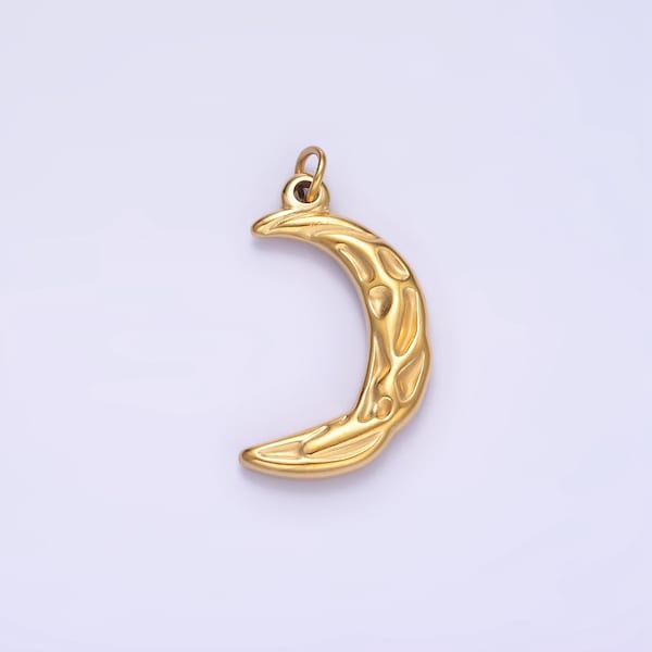 Stainless Steel Crescent Rough Textured, Hammered Moon Pendant | P-967