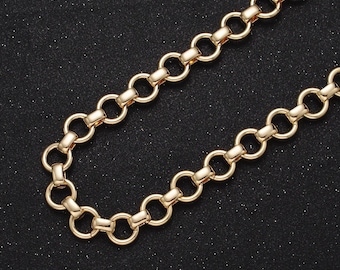 24k gold filled 10mm round rolo statement chain cable link unfinished wholesale bulk chain by yard | roll-1128 roll-1201