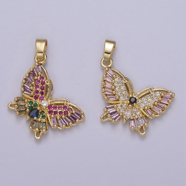 Pendentif papillon micro pavé, multicolore violet fuchsia et rose clair Mariposa cubique zircone CZ charme pour la fabrication de bijoux DIY, J-513 J-517