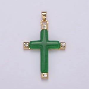 Grünes Jade Kreuz Anhänger für Kette 24k gold filled Kreuz ah-348
