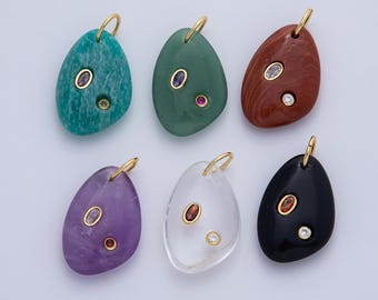 Bracciale/Collana con ciondolo geometrico ovale in pietra naturale placcato oro 18 carati, ideale per la creazione di gioielli fai da te, gioiello con pietra portafortuna AF-1487