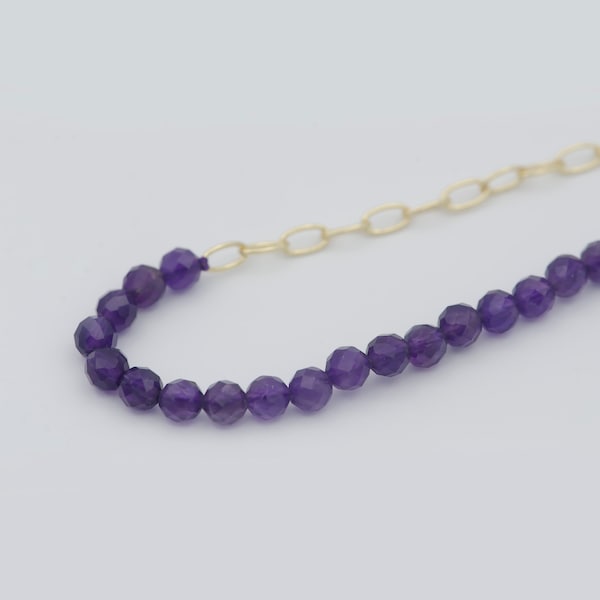 Amethyst Chain Necklace,Dainty Gemstone Chain Necklace Paper clip Gold Chain Beaded and Chain Necklace Half Amethyst Half Chain Necklace