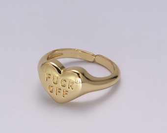 Gold Fuck Off Ring, Heart Fuck Off Ring, Heart Signet Ring, Gold FuckOff Jewelry, Heart Shaped Signet ring, Break Up Ring