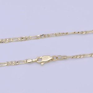 Collar de cadena fígaro de oro de 2,5 mm, bañado en oro de 14 quilates, con eslabones fígaros de 43,1 cm, listo para usar / wa-1155