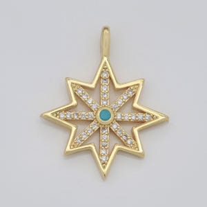 14k gold fill micro pave star charm, turquoise north star celestial pendant charm for diy necklace bracelet earring