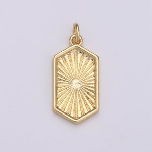 Gold  Hexagon Pendant Gold Sunburst Charm Necklace Boho Chic Gold Geometric Necklace Minimalist Style Gold Medallion Charm D529