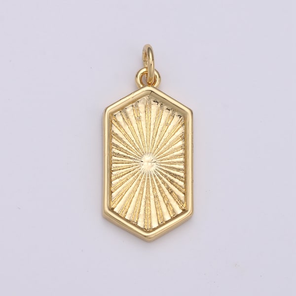 Gold  Hexagon Pendant Gold Sunburst Charm Necklace Boho Chic Gold Geometric Necklace Minimalist Style Gold Medallion Charm D529