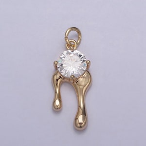 16k Gold Filled Clear Round Cut Solitaire CZ Ladies Pendant Charm Drip Jewelry | N-828