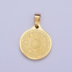 Gold zodiac signs & the 7 archangels of god in the star of david medallion pendant, 24k gold filled stainless steel religious charm | x-656