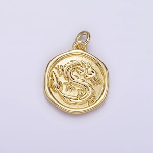 Mini gold dragon zodiac chinese animal round coin charm | ag282