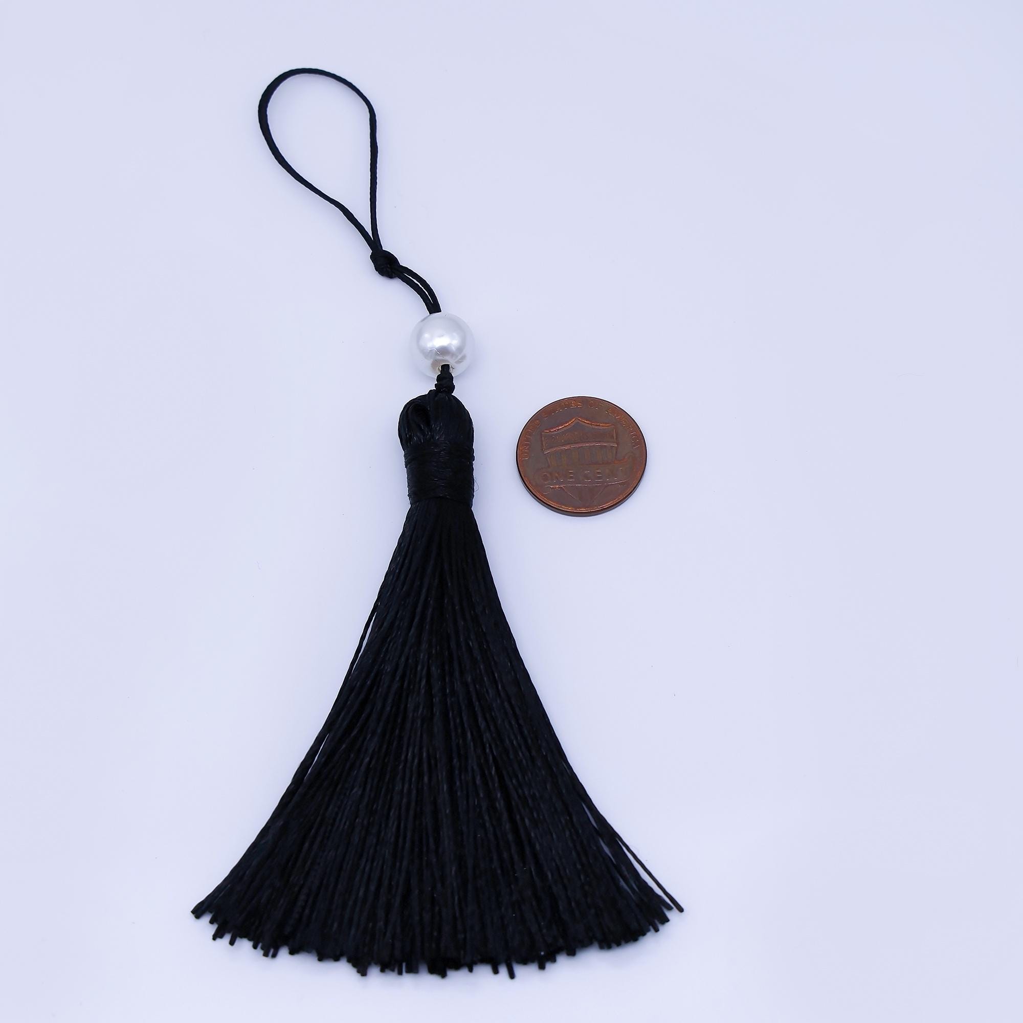 24k Black Silk Tassel With Pearl Accent Elegant Hanging Tassel for