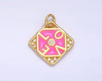 Pink Enamel Gold Love Charm- Geometric Charm Pendant Drop Charm for Necklace Bracelet Love Jewelry Colorful Charm W432