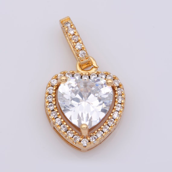 Heart Cubic Mini Pendant, Solitaire Cubic Pave Rose Gold Filled Charm CZ Pendant, Dainty Bracelet Earring Necklace Charm J-914