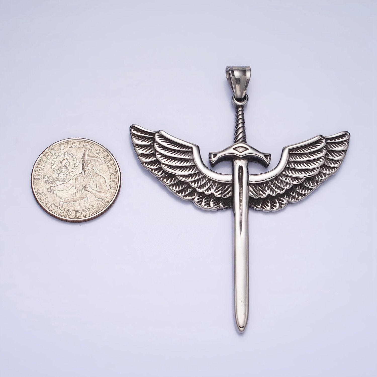 Long Winged Sword Necklace, Masculine Stainless Steel Long