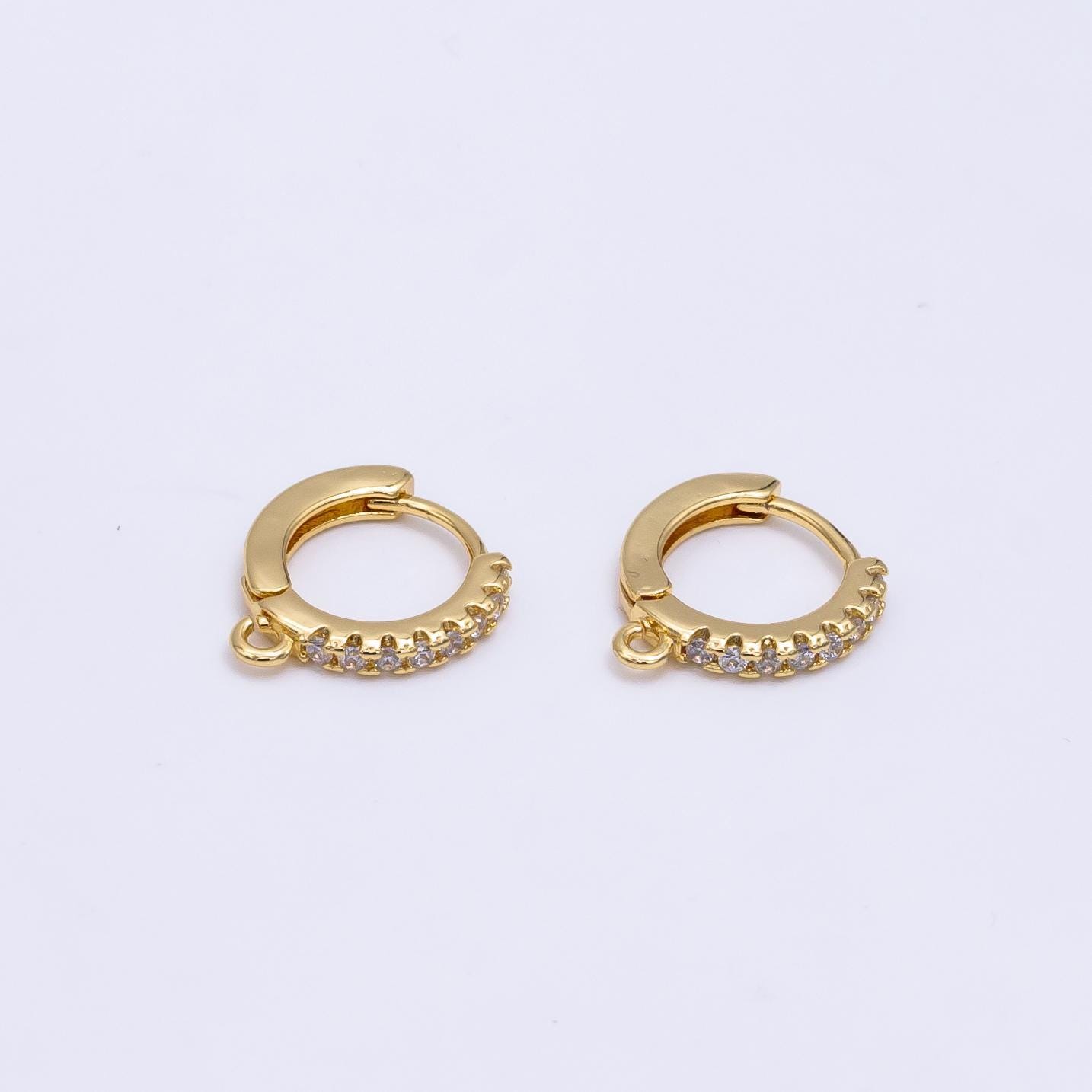■VINTAGE HOLLYWOOD■ Big Ball One Touch Earrings VH2336EA01 Gold Filled Clear Cubic One Touch W/ Open Link, Lead Nickel