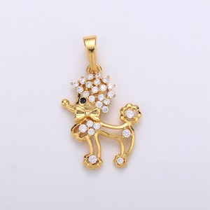 Ciondolo a forma di barboncino in oro 24k con micro pavé, ciondolo a forma di cane con zirconi cubici, ciondolo a forma di cucciolo di animale con zirconi cubici, gioielli fai da te, pdgf-1959