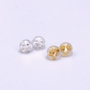 10 pair silicone backs earring stud back stoppers earring clutch padded mushroom safety grip backing hypoallergenic gold / silver tone z621