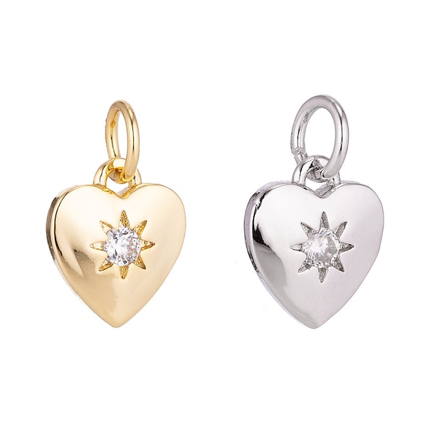 24k Gold Filled Heart of Gold, Bright Star, White Gold Love Cubic Zirconia Charm Necklace Pendant Findings for Jewelry Making