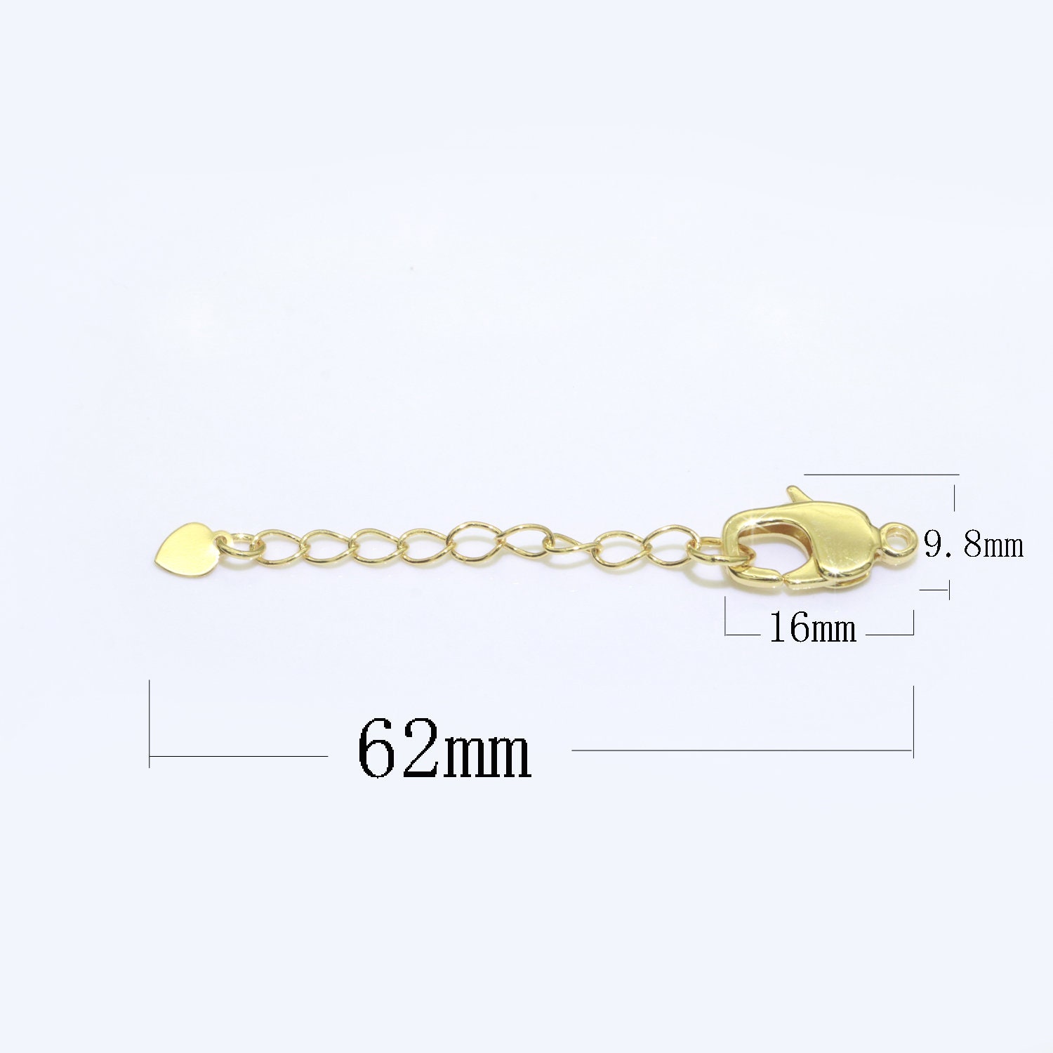 Gold Filled Chain Extender for Necklace Bracelet Supply Component Findings  Extenders w/ Heart Charm + Lobster Clasp, 67mm, CL552