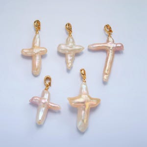 Dainty cross pearls charm gold mauve baroque freshwater pearls for necklace bracelet earring religious jewelry making minimalist p1762