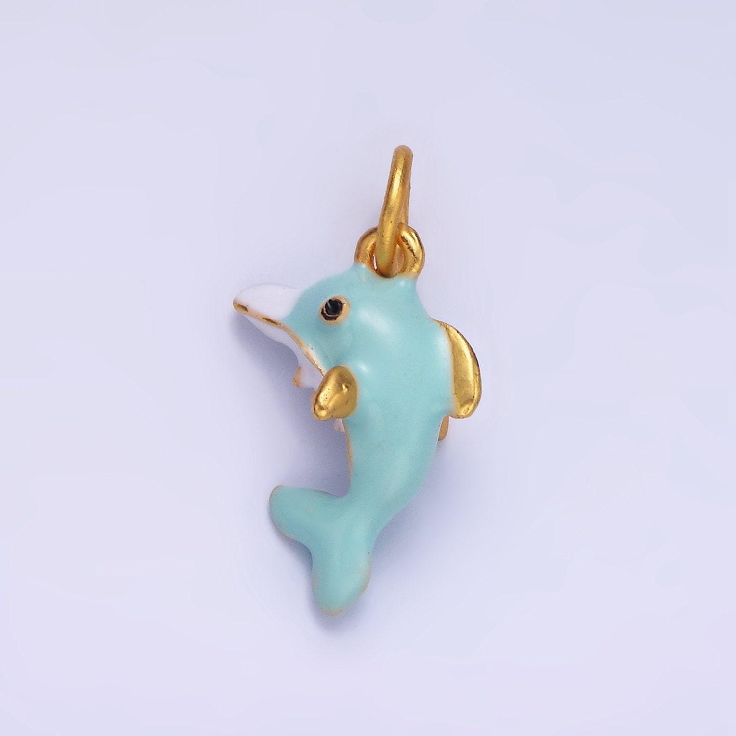Kawaii enamel dolphin charm blue sea creature animal pendant for kids jewelry making bracelet earring necklace component ag697