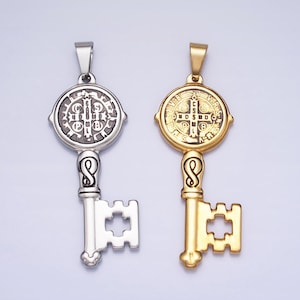 Stainless steel saint benedict key pendant religious pendant san benito double sided pendant for necklace component p-1089 p-1090