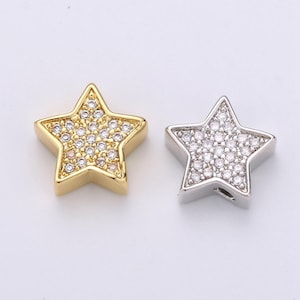 Micro pave star beads - 10mm dainty star charm beautiful bright twinkle gold star beads for bracelet earring supply b- 302