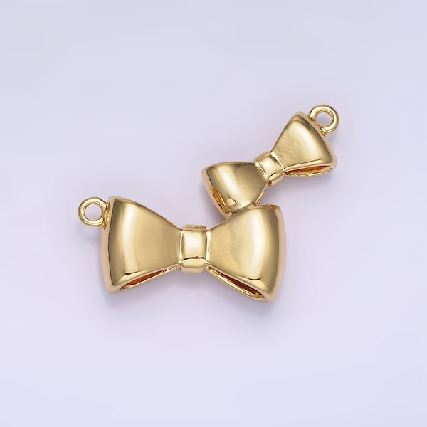 Dainty 14K Gold Filled Bow charm Twin bow Link Connector ribbon Dainty Charm Connector for Bracelet Necklace F014