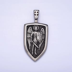 Stainless steel archangel saint michael mens necklace pendant christian archangel medallion, st michael shield charm for necklace p-1136