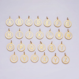 Dainty Pearl Letter Charm Gold Coin Alphabet Charm, Shell Letter Pendant Personalized Letters Initial Charm Stainless Steel Tarnish Free