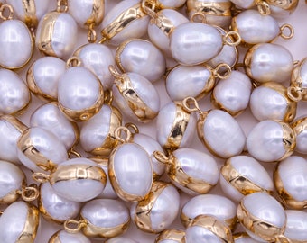 1x Mini White Freshwater Pearl Teardrop Gold Coated Add-On Charm | P-1851