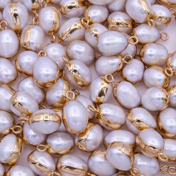 1x Mini White Freshwater Pearl Teardrop Gold Coated Add-On Charm | P-1851