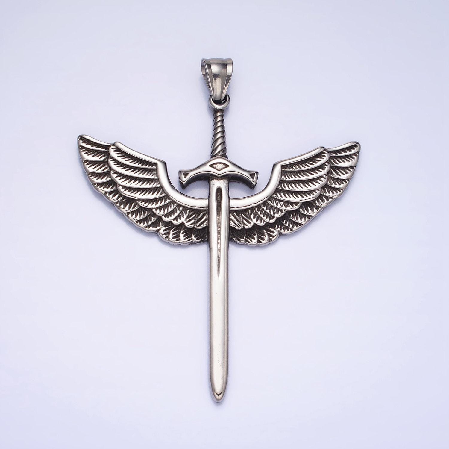 Long Winged Sword Necklace, Masculine Stainless Steel Long Long Winged Sword Necklace, Masculine Stainless Steel Long
