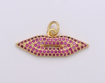 Lips Charm Pendant, Pave Lips Charms Pendants, CZ Lips Charm, Sexy Lips Charm Pendant, 24k Gold Charm for Necklace Bracelet Earring
