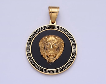 Stainless Steel 3D Medallion Charm Lion Medallion Pendant, Lion Jewelry, Gold Lion Necklace Charm for Statement Necklace Component J784