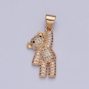 16k gold plated cute teddy bear charm cubic zirconia micro pave cz pendant, dainty jewelry pendants necklace bracelet charm | x-397