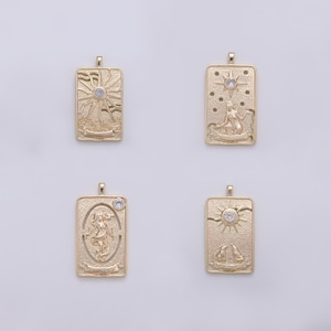 1 breloque carte de tarot remplie d'or 14 carats - pendentif soleil, étoile, lune, signe du monde, bijoux amulette pour collier, fourniture de composants PDF 1795-1800