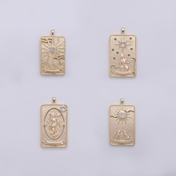 1x 14k Gold Filled Tarot Card Charm - The Sun, Star, Moon, World Sign Pendant Amulet Jewelry for Necklace Component Supply pdgf 1795-1800