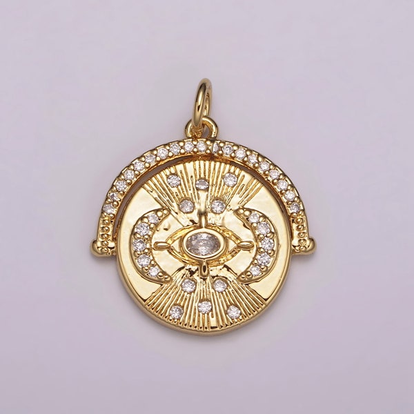 24k Gold Filled Triple Moon Pendant for Goddess Necklace Jewelry Making Micro Pave Medallion Charm