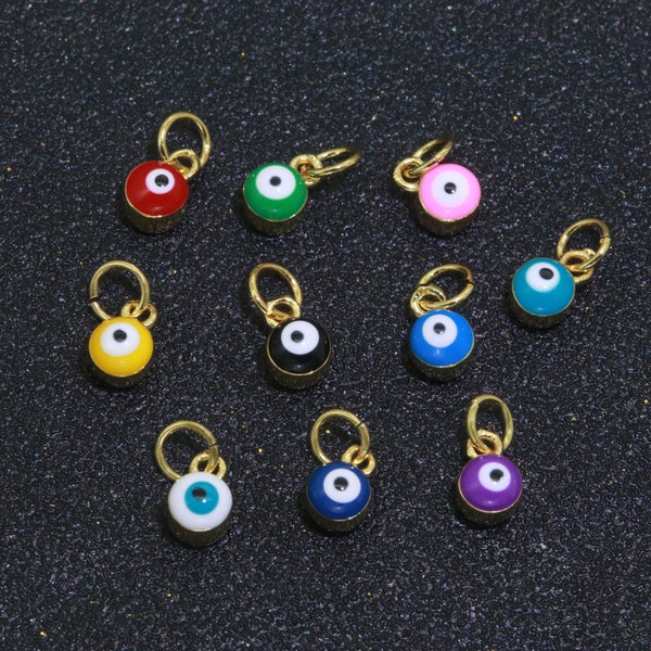 Dainty Gold Mini Enamel Evil Eyes Charm, Tiny Round Evil Eye Charm, Pendants for Necklace Bracelet Earring add on charm,M-579