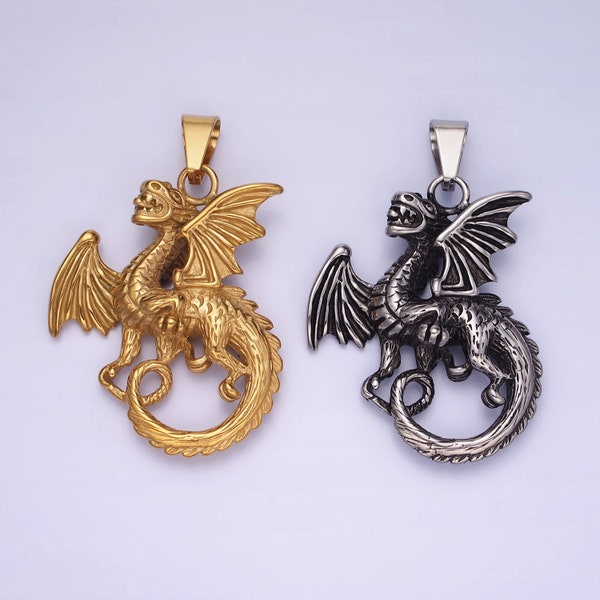 Stainless Steel Dragon Necklace Charm Gold Mythical Animal Pendant Jewelry for Men Statement Jewelry P-1211