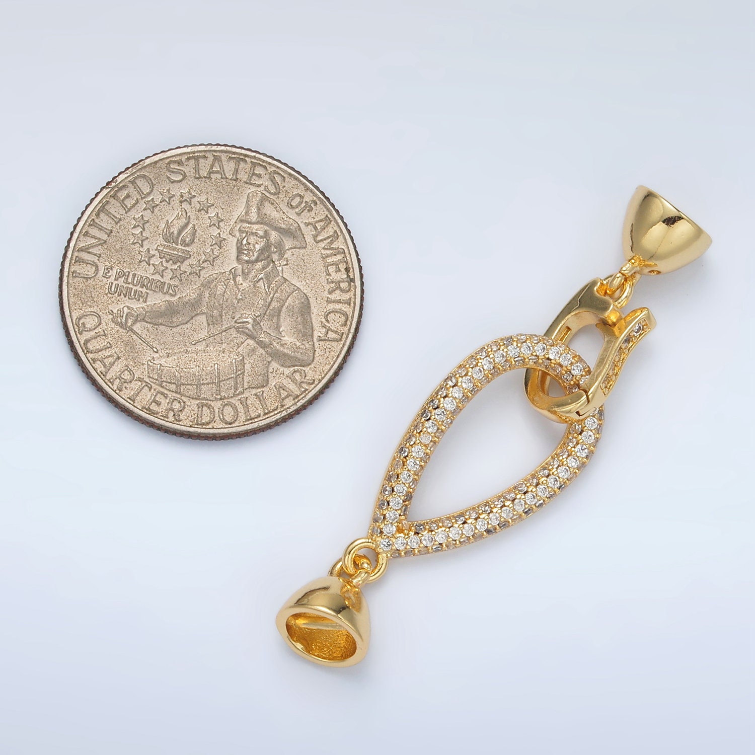 Gold Filled Open Teardrop Fold Over Clasps CZ Paved Connector