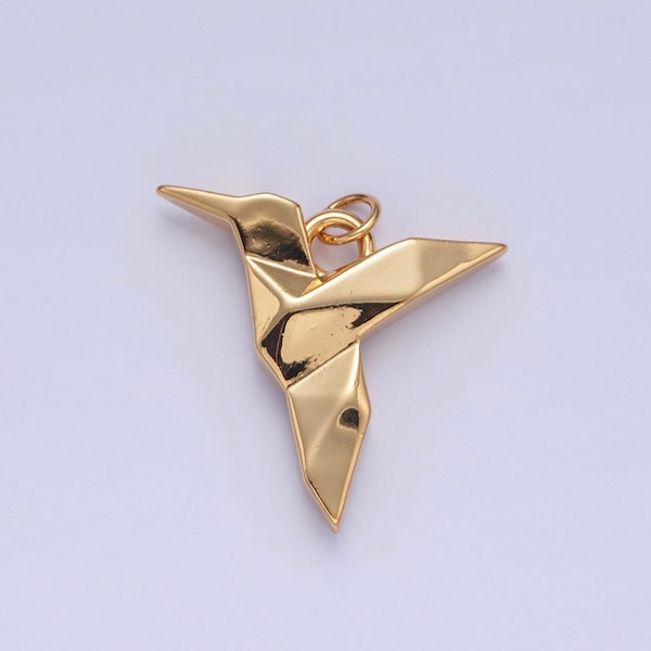 24k Gold Filled Simple Paper Origami Hummingbird Pendant, Minimalistic Bird Charms For DIY Jewelry | X-077