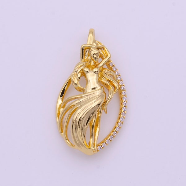 Gold Art Nouveau Goddess Pendant Beautiful Mother Princess Charm For Necklace