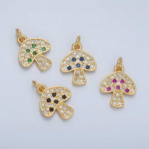 Cute golden mushrooms charm, micro pave cz charm, dainty pendant gold shroomie charm for jewelry making ag852