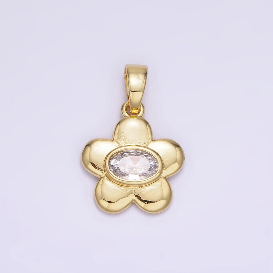 18k Gold Filled Oval Cz Chubby Daisy Flower Petal | Ah-148 - Etsy