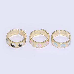 Dainty colorful enamel yin yang adjustable ring, gold yinyang open ring, black pink teal purple white enamel heart jewelry trend