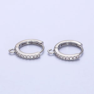 Micro Paved 14mm White Gold Filled Open Loop Huggies Earrings Supple | Z-332
